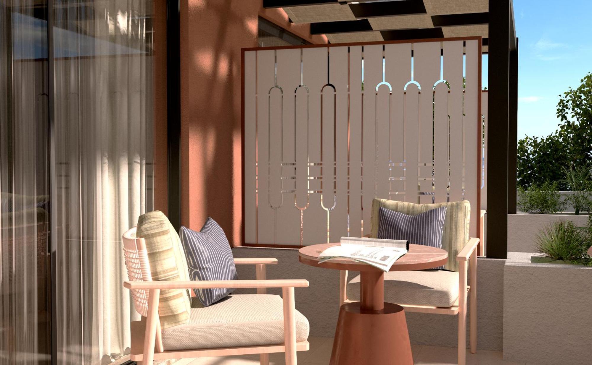 Sentido Apollo Palace 梅松吉 外观 照片 A 3D rendering of a balcony